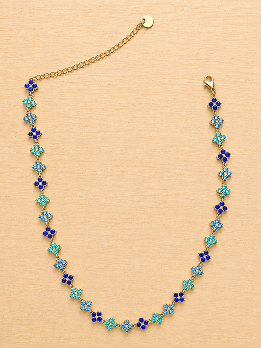 Collier avec fleurs - Bleu