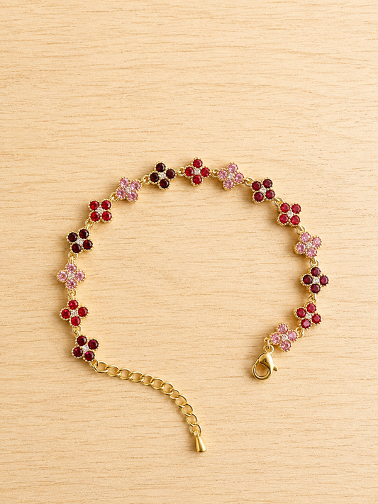 Bracelet avec fleurs - Rouge