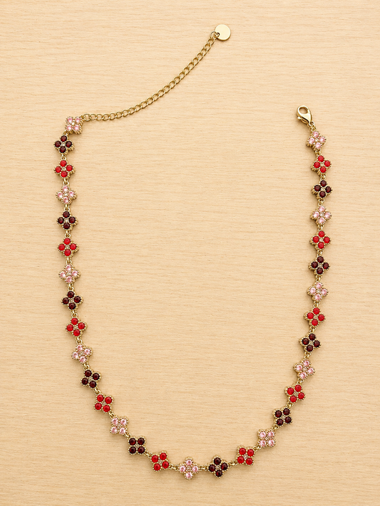 Collier avec fleurs - Rouge